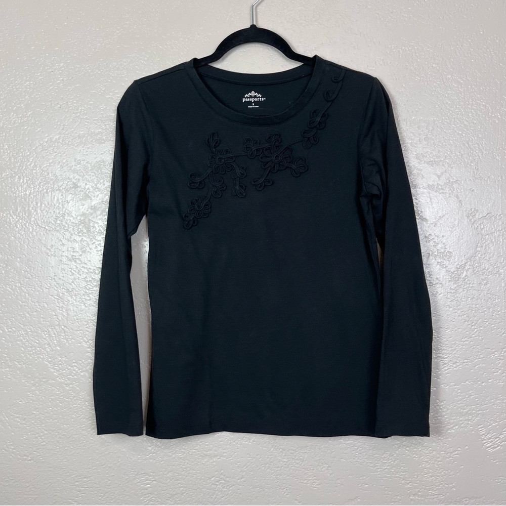 5 for $30 Passports women long cardigan black embroidered blouse size small‎ - Picture 10 of 14